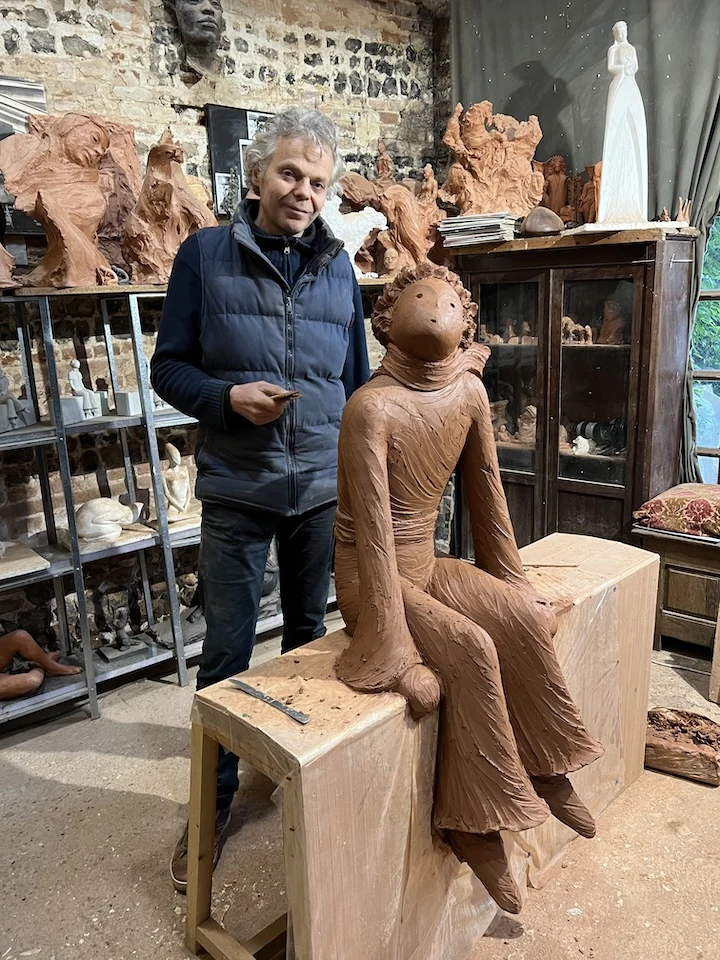 Jean-Marc de Pas in his studio with a Little Prince maquette.