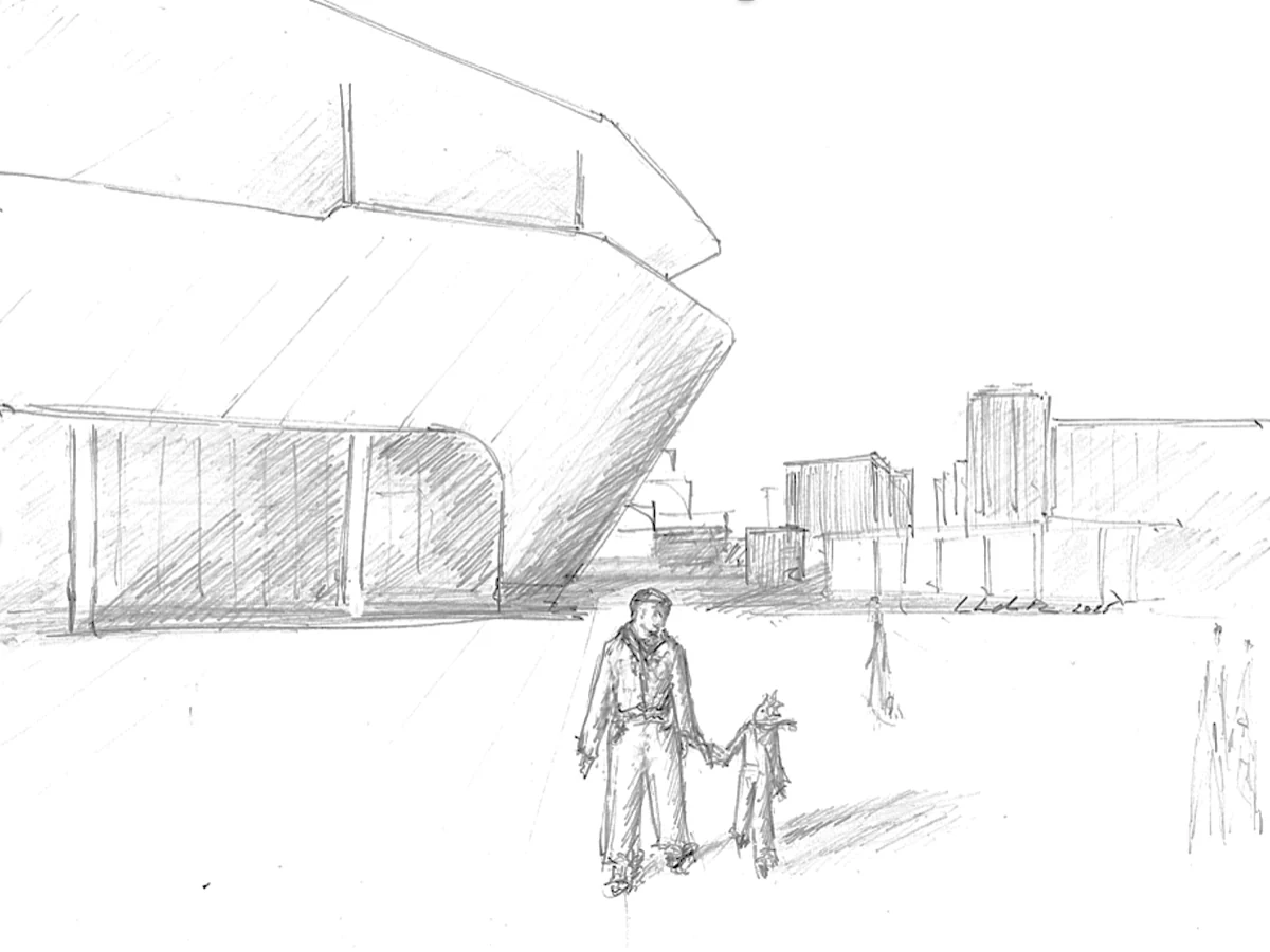 Clay model of The Little Prince sculpture by Jean-Marc de Pas, depicting Saint-Exupery holding the Little Prince's hand.